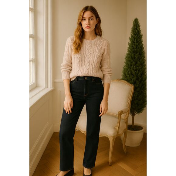 St. John Yellow Label Hi-Rise Dark Denim Straight Leg Jeans, Classic Luxury Sz 0 - Picture 1 of 10